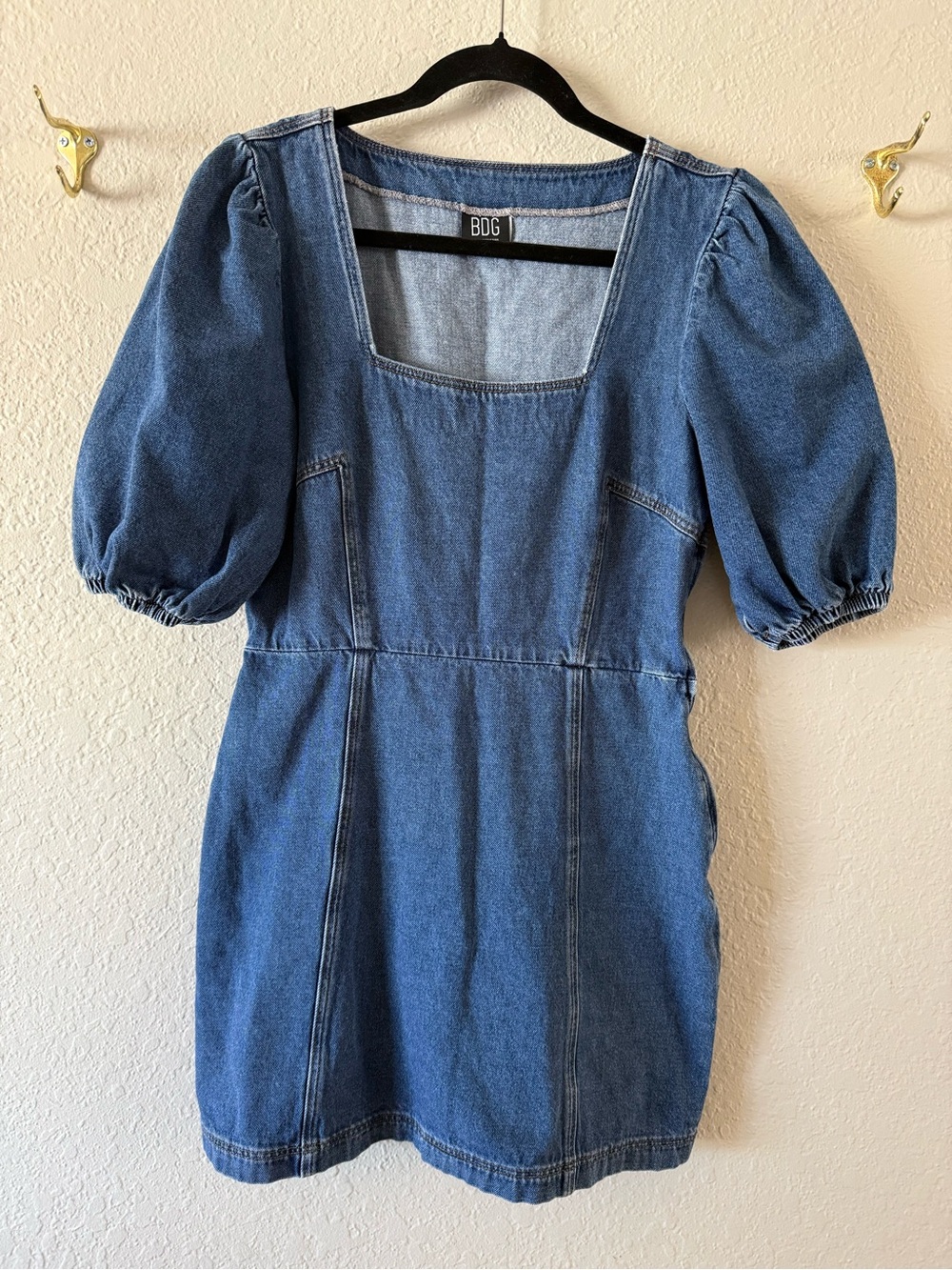 BDG Urban Outfitters Blue Denim Mini Dress Size M Puff Short Sleeves Side Zip